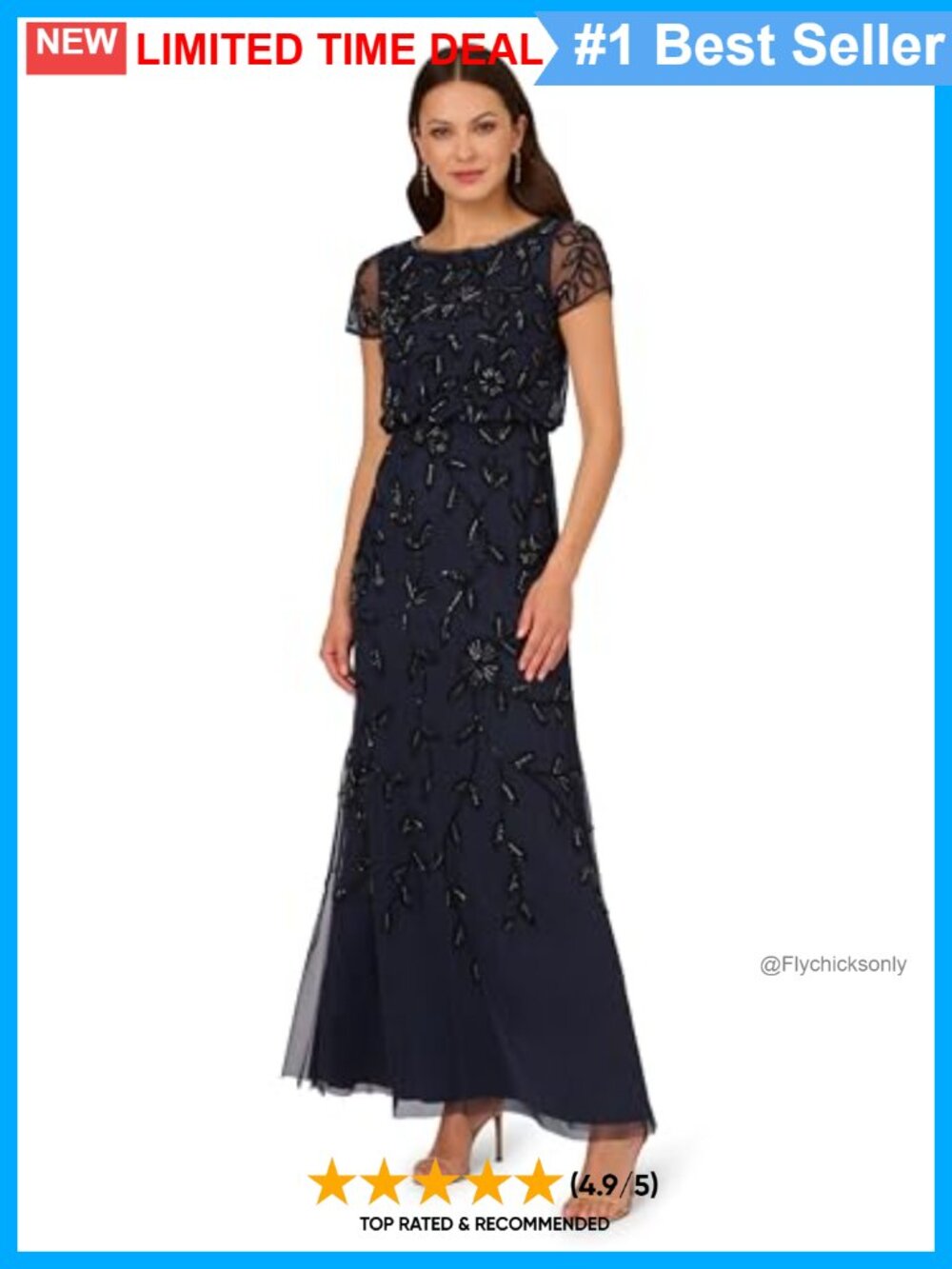 Beaded Blouson Long Gown Sheer Short Sleeve Boat Neck Formal Mermaid Dress